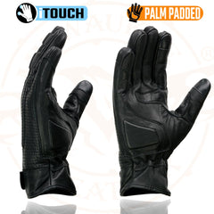 Milwaukee Leather MG7526 Men’s Black Leather Perforated Racer Gloves with Gel Palm