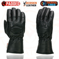 Milwaukee Leather MG7534 Men's Black Deerskin Gauntlet Motorcycle Gloves w/ Wrist Strap & Cinch Closure