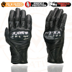 Milwaukee Leather MG7540 Men's 'Hard Knuckles' Black Leather Racer Gloves with Elasticized Fingers