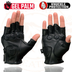 Milwaukee Leather MG7555 Men's Black 'Hard Knuckles' Leather Fingerless Glove with Gel Palm