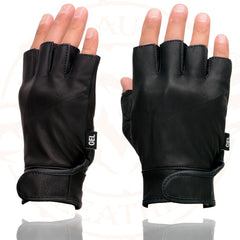 Milwaukee Leather MG7585 Men's Black Leather Full Panel Fingerless Gloves with Gel Palm