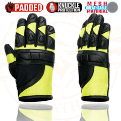 Milwaukee Leather MG7740 Women's Padded Black Leather and Neon Green Mesh Racing Motorcycle Rider Gloves