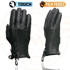 Milwaukee Leather MG7745 Women's 'Laced Wrist' Black Deerskin Leather Gloves with Gel Palms
