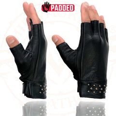 Milwaukee Leather MG7761 Women's Fingerless Black Leather Gloves with Gel Palms
