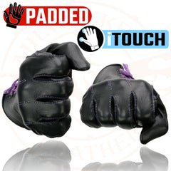 Milwaukee Leather MG7771 Women's 'Laced Wrist' Black and Purple Leather Gloves with Gel Palms