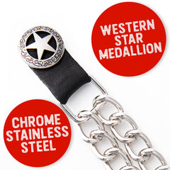 Milwaukee Leather Western Star Medallion Vest Extender - Double Chrome Chains Genuine Leather 6.5" Extension MLA6001-Single