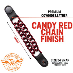 Milwaukee Leather MLA1096 Candy Red 4 Inch Single Vest Extender - Double Chrome Chains w/ Genuine Leather