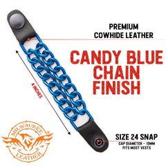 Milwaukee Leather MLA1097 Candy Blue 4 Inch Single Vest Extender - Double Chrome Chains w/ Genuine Leather
