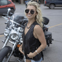 Milwaukee Leather MLL4565 Women's Black Fringed Leather Vest
