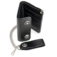 Milwaukee Leather MLW7823 Men's 7" Leather Bi-Fold Biker Wallet w/ Multiple Storage and Swivel Trigger Clip Anti-Theft Stainless Steel Chain