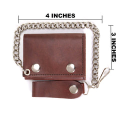 Milwaukee Leather MLW7886 Men's 4” Leather Biker Tr-Fold Wallet w/Buffalo Nickel Snaps Wallet w/ Anti-Theft Stainless Steel Chain