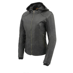 Milwaukee Leather MPL2745 Women's Black Zipper Front Jacket with Full Sleeve Removable Hoodie