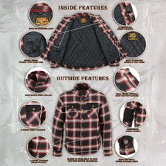 Milwaukee Leather Men's Red and Black Heavy-Duty Checkered Flannel Riding Shirt - Warm Lined - Zippered Hand Pockets - MPM1637