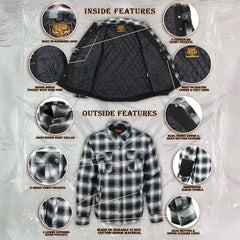 Milwaukee Leather Men's Black and White Heavy-Duty Checkered Flannel Riding Shirt - Warm Lined - Zippered Hand Pockets - MPM1638