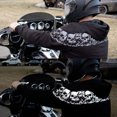 MMCC Men’s Bare Bones Hoodie – Reflective Skull Graphics Front & Back, Full Zip, 100 % Cotton, MPM1681