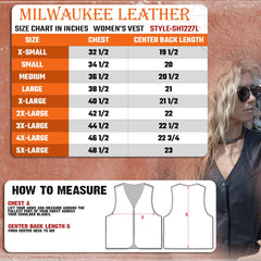 Milwaukee Leather SH1227L Women's Black Leather Side Laces Classic Western Motorcycle Rider Vest w/ Snap Closure