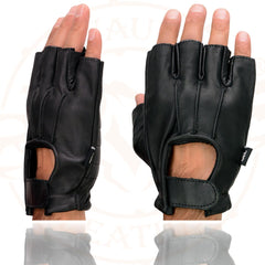 Milwaukee Leather SH206 Men's Black Welted Leather Fingerless Gloves with Gel Palm