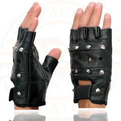 Milwaukee Leather SH211 Men's 'Studded' Black Leather Fingerless Glove with Padded Palms