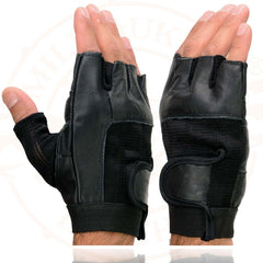 Milwaukee Leather SH217 Men's Black Leather and Mesh Fingerless Motorcycle Gloves