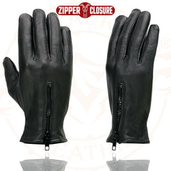 Milwaukee Leather SH226D Men's Black Unlined Leather Gloves with Zipper Closure