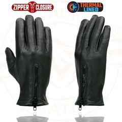 Milwaukee Leather SH226TH Men's Black Thermal Lined Leather Gloves with Zipper Closure
