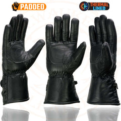 Milwaukee Leather SH233 Men's Black Leather Gauntlet Gloves with Double Strap
