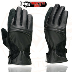 Milwaukee Leather SH296 Men's Black Leather Mesh Racing Motorcycle Riders Gloves w/ Padded Knuckle