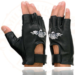 Milwaukee Leather SH352 Men's 'Eagle Head' Black Leather Fingerless Gloves