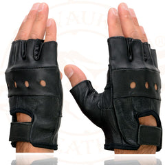 Milwaukee Leather SH355 Men's Black Leather Fingerless Glove with Gel Palm