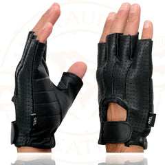 Milwaukee Leather SH357 Men's Black Perforated Leather Fingerless Gloves with Gel Palm