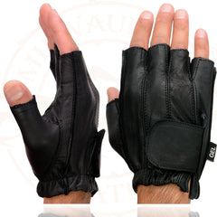 Milwaukee Leather SH442 Men's Black Leather Full Panel Fingerless Gloves with Gel Palm