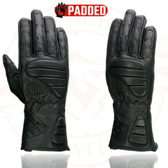 Milwaukee Leather SH451 Men's Black Leather Gauntlet Racing Style Motorcycle w/ Wrist and Knuckle Padding Protection