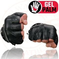 Milwaukee Leather SH461 Women's Black Leather Fingerless Gloves with Gel Palms