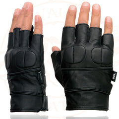 Milwaukee Leather SH462 Men's Black Fingerless Leather Gloves with Gel Palm