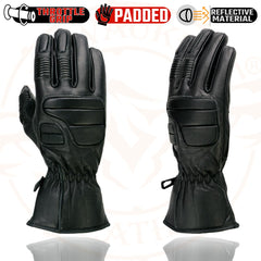 Milwaukee Leather SH607 Men's Black Leather Thermal Lined Padded Back Racing Gloves with Reflective Piping