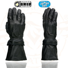 Milwaukee Leather SH710 Men's Black Leather Thermal Lined Gel Palm Gauntlet Motorcycle Goves w/ Removeable Cuff