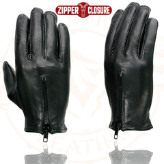 Milwaukee Leather SH722 Women's Black Unlined Leather Gloves with Zipper Closure