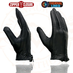 Milwaukee Leather SH728 Women's Black Thermal Lined Leather Gloves with Zipper Closure