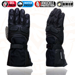 Milwaukee Leather Men's Black Gauntlet Motorcycle Hand Gloves-Waterproof Textile and Leather Reflective Piping-SH814