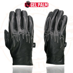 Milwaukee Leather SH820 Men's 'White Flames' Leather Cruising Gloves with Gel Palm