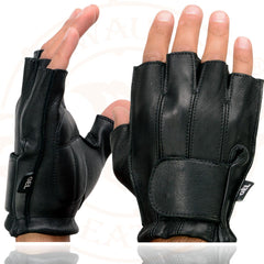 Milwaukee Leather SH850 Men's Black Soft USA Deerskin Leather Gel Padded Palm Fingerless Motorcycle Gloves
