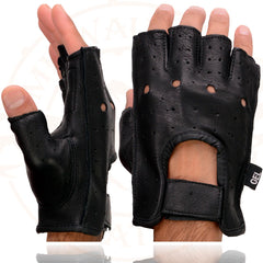 Milwaukee Leather SH851 Men's Black Deerskin Leather Fingerless Gloves with Gel Palm