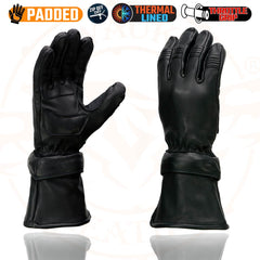 Milwaukee Leather Men's Gauntlet Motorcycle Hand Gloves- Deerskin Zip-Off-Long Cuff Thermal Lined Gel Palm-SH852