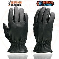 Milwaukee Leather SH858 Men's Thermal Lined USA Deerskin Black Leather Motorcycle Gloves w/ Cinch Wrist Closure