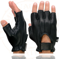 Milwaukee Leather SH878 Men's Black Welted Genuine USA Deerskin Leather Gel Palm Fingerless Motorcycle Gloves