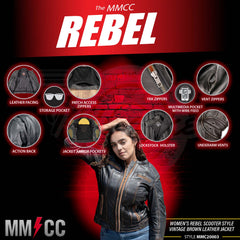 Milwaukee Motorcycle Clothing Co. Women’s Rebel Scooter Style Vinage Brown Leather Jacket w/ Mandarin Collar MMC20003