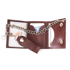Milwaukee Leather MLW7886 Men's 4” Leather Biker Tr-Fold Wallet w/Buffalo Nickel Snaps Wallet w/ Anti-Theft Stainless Steel Chain