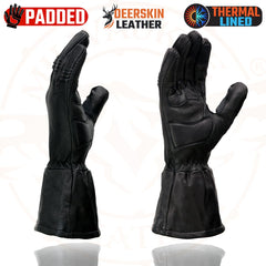 Milwaukee Leather Men's Gauntlet Motorcycle Hand Gloves-Black Deerskin Long Cuff Thermal Lined Gel Palm-G039