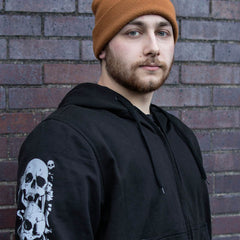 Milwaukee Leather Men's Bare Bones Black Reflective Skull CE Armored Riding Hoodie, Shoulder and Elbow Armor - MPM1797