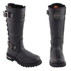 Milwaukee Leather MBL9385 Women's Black Leather 15-Inch Calf Laced Motorcycle Riding Boots with Side Zipper